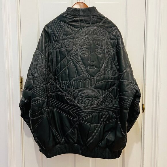 Vintage Max USA America Cities Embroided Leather Jacket 2XL Hip Hop Rare Y2K - Picture 7 of 16